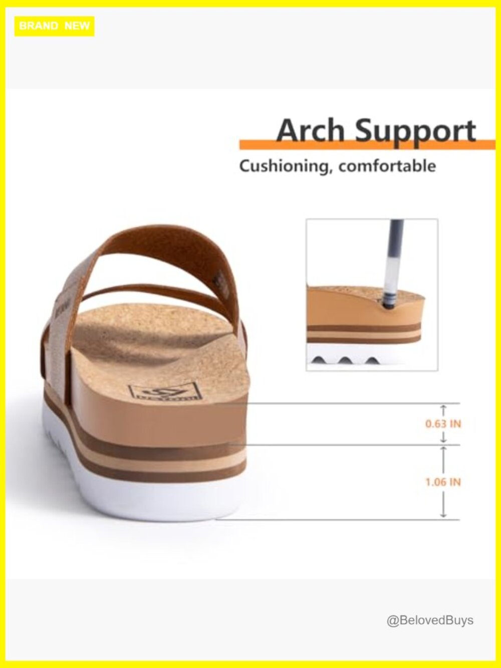 Women's Platform Sandals Arch Support Slides Cork Footbed Adjustable Straps - Picture 5 of 6